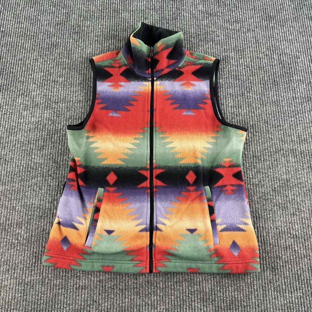 Chaps Fleece Vest Women Petite Large Multicolor Southwestern Aztec Full Zip